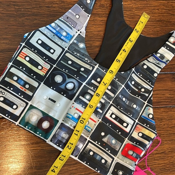 Terez Mix Tapes Cassette Hi Shine Sports Bra Tank Top XS 80s Retro Racerback - Picture 6 of 6